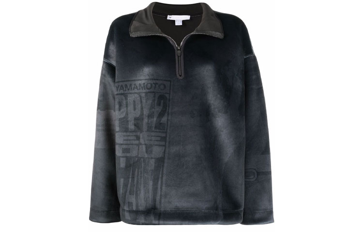 (Women) Y-3 Black Logo Print Pullover Sweater with High Collar. HB3374