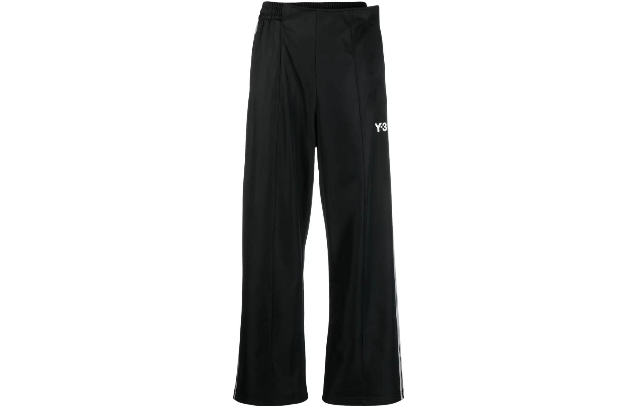(Women) Y-3 Black Wide-Leg Track Pants with Striped Logo Print H63060