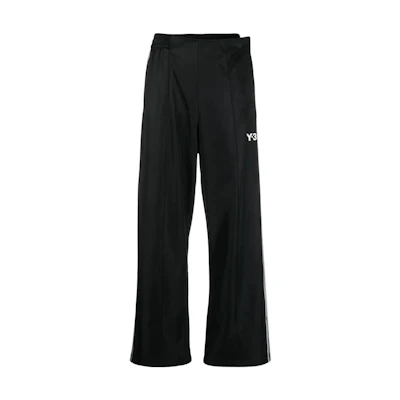 (Women) Y-3 Black Wide-Leg Track Pants with Striped Logo Print H63060