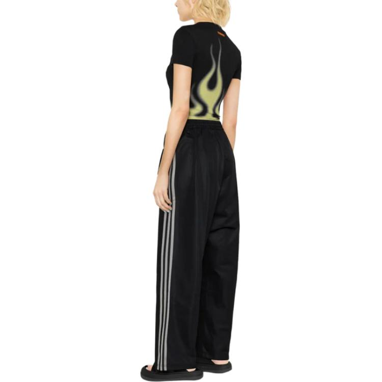 Shop (Women) Y-3 Black Wide-Leg Track Pants with Striped Logo Print H63060