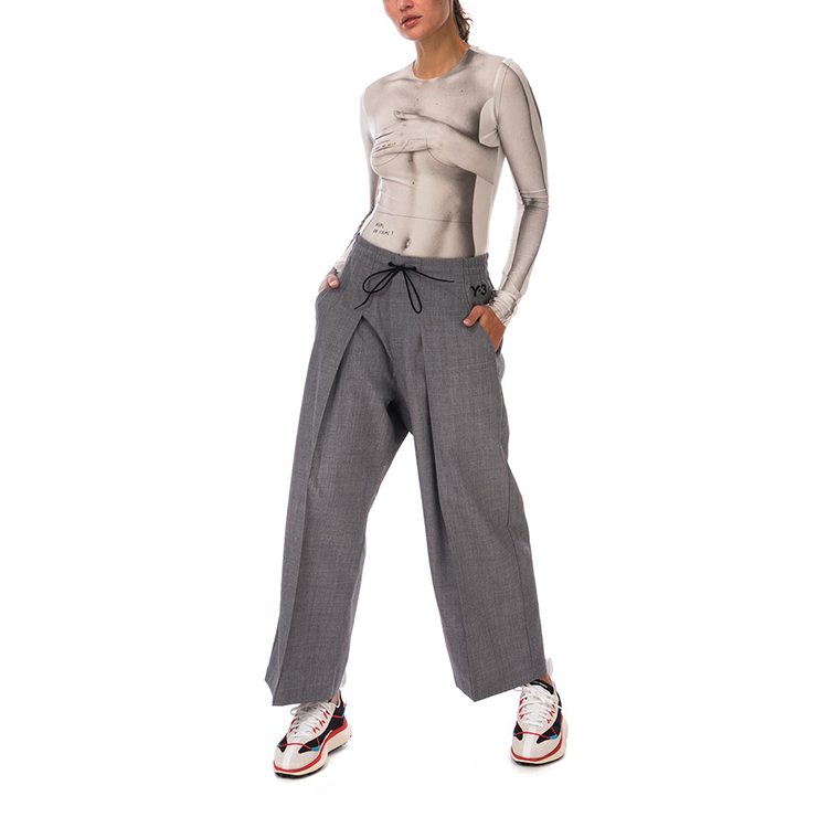 Purchase (W) Y-3 Celana Kain Wool Lebar Abu-abu Klasik GK4461