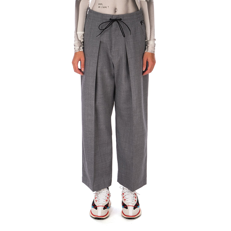 Cheap (W) Y-3 Celana Kain Wool Lebar Abu-abu Klasik GK4461