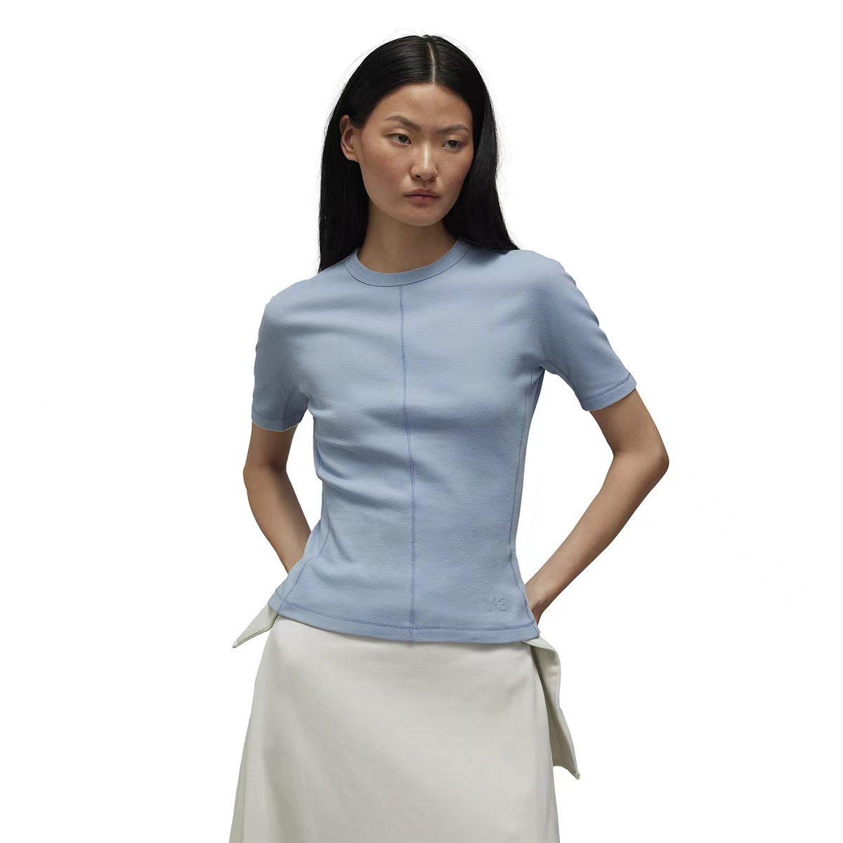 Shop (W) Y-3 修身短袖圓領T恤 淺藍色 JE3421