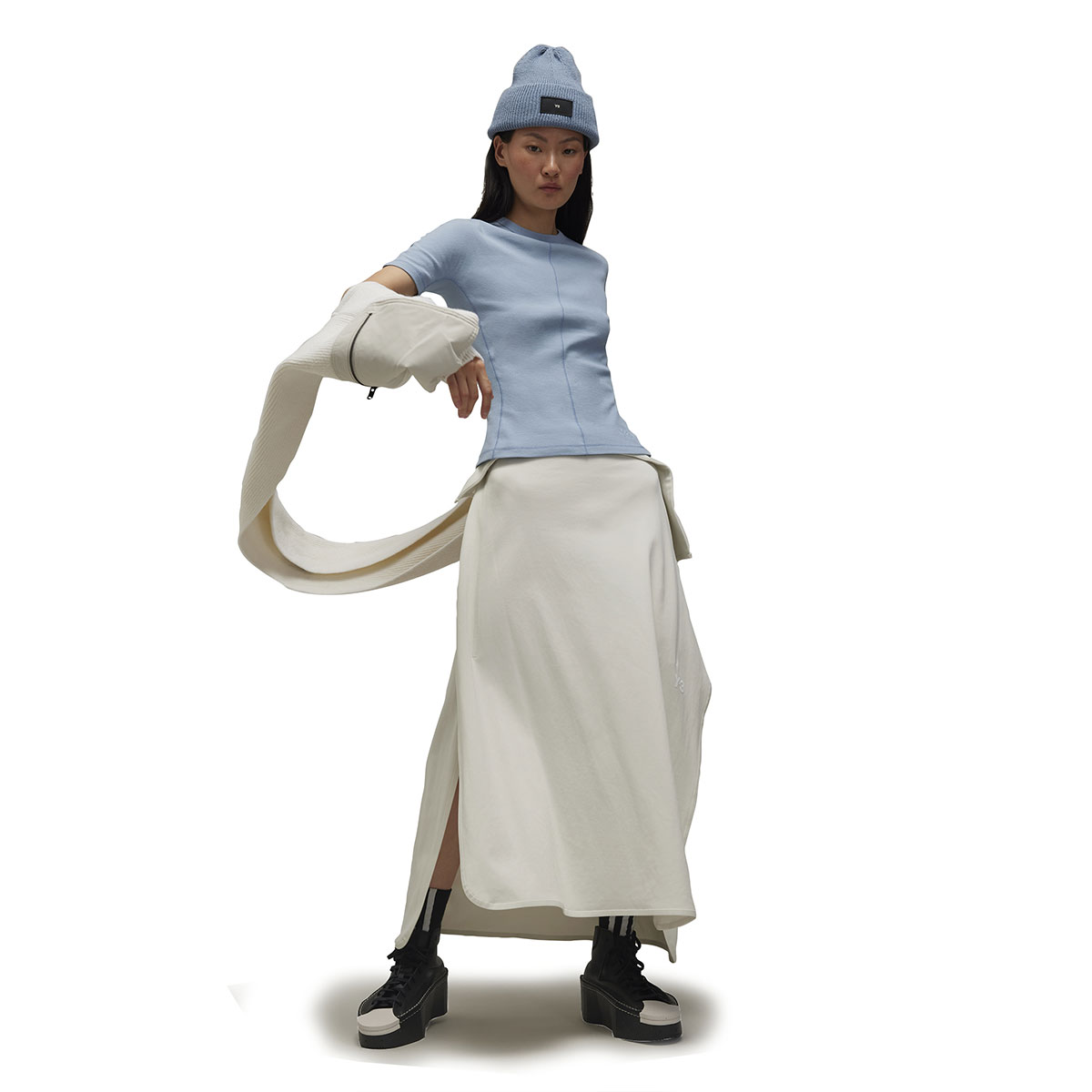 Purchase (W) Y-3 修身短袖圓領T恤 淺藍色 JE3421