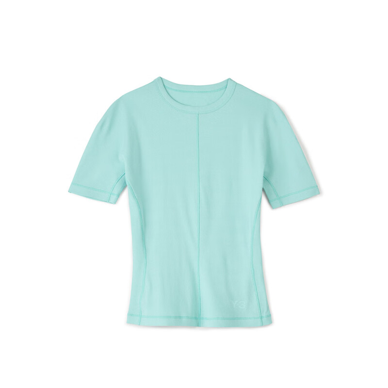 (Women) Y-3 Fitted SS Tee Women’s Crewneck Stretch Short Sleeve T-Shirt Cyan. IV7751