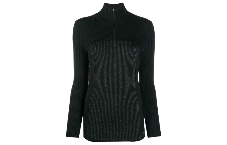 (Women) Y-3 FW21  Black Ribbed Logo Zip High-Neck Slim Pullover Sweater GK4397
