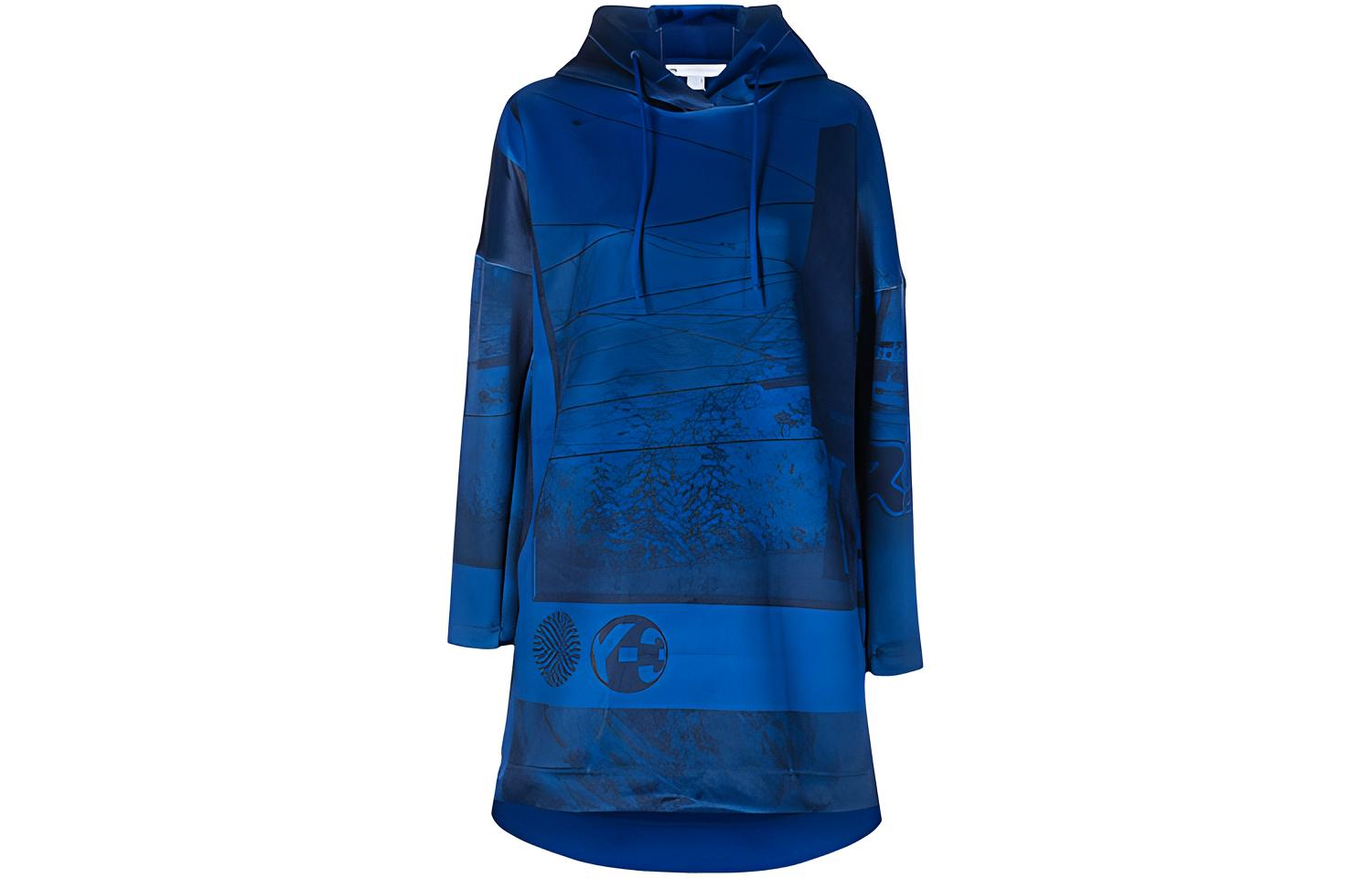 (Women) Y-3 FW21 Spacer Zine Velvet Print Hoodie Blue Mid-Length HB3377