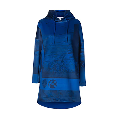 (Women) Y-3 FW21 Spacer Zine Velvet Print Hoodie Blue Mid-Length HB3377