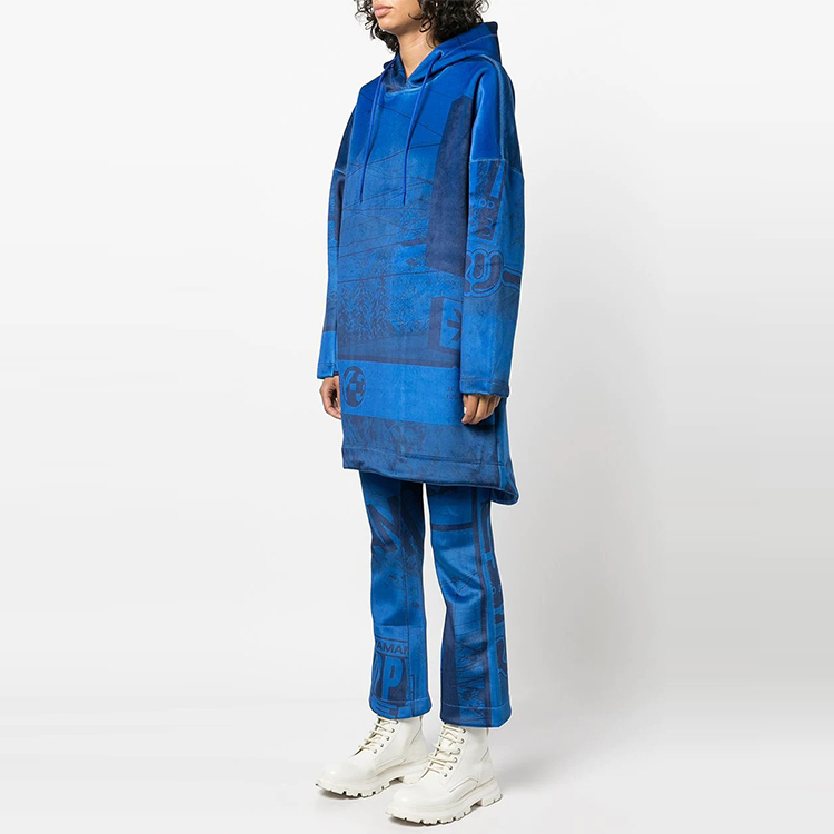 Purchase (W) Y-3 FW21 Spacer Zine Velvet Print Hoodie Biru Panjang Sedang HB3377