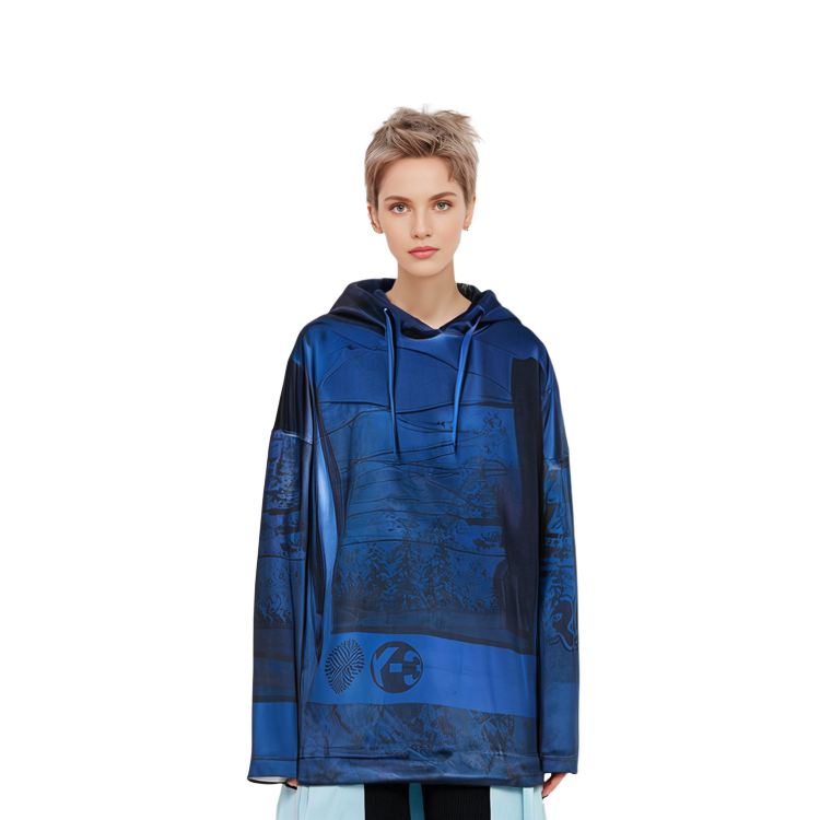 Cheap (W) Y-3 FW21 Spacer Zine Velvet Print Hoodie Biru Panjang Sedang HB3377