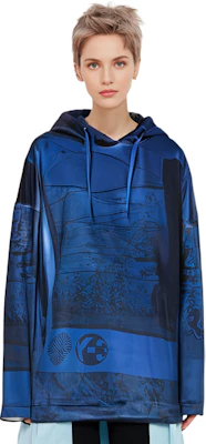 (W) Y-3 FW21 Spacer Zine Velvet Print Hoodie Biru Panjang Sedang HB3377 Cheap (W) Y-3 FW21 Spacer Zine Velvet Print Hoodie Biru Panjang Sedang HB3377