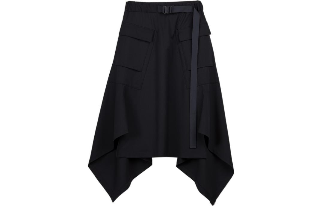 (Women) Y-3 FW22 Asymmetric Black Multi-Pocket Casual Long Skirt HS9831