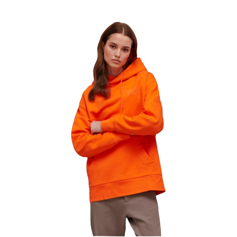 Lookbook (W) Y-3 FW22 Hoodie Oranye dengan Logo Print dan Saku Kanguru HT4498