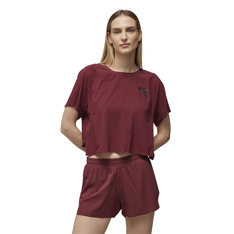 Lookbook (Women) Y-3 RUN SS Tee  Short Sport Breathable T-Shirt Maroon. 50-IV5561