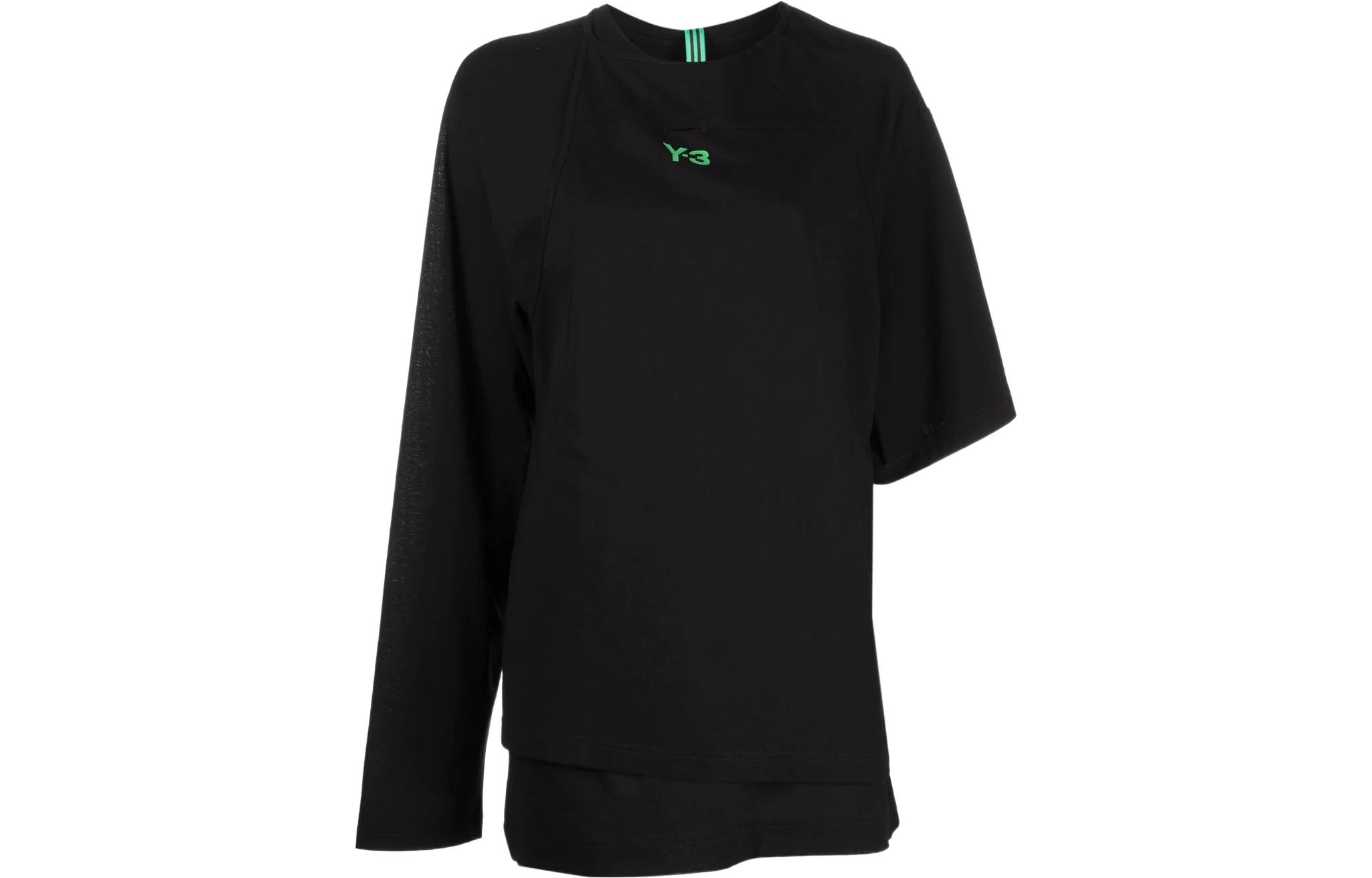 (Women) Y-3 SS22  Asymmetric Logo Print Short Sleeve T-Shirt Black. HD3588