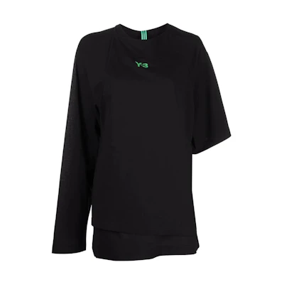 (Women) Y-3 SS22 Asymmetric Logo Print Short Sleeve T-Shirt Black. HD3588