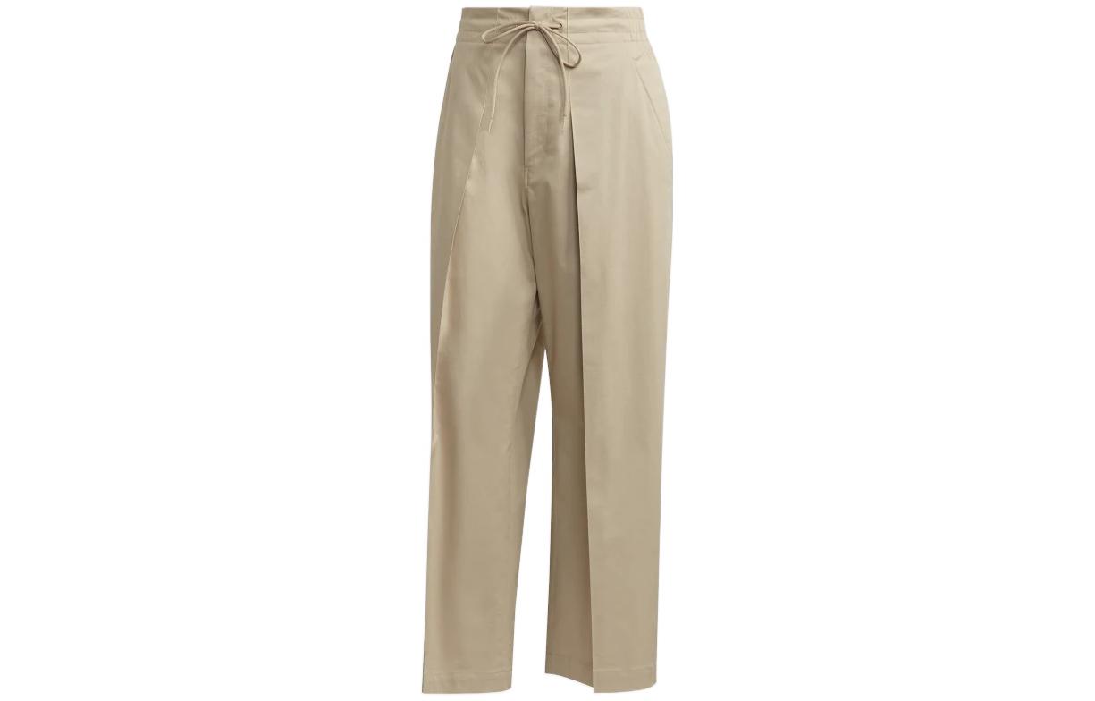 (Women) Y-3 SS22  High-Waist Wide-Leg Pleated Pants Beige Casual Trousers. FS0226
