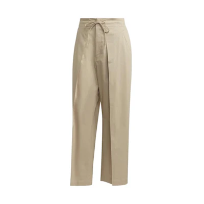 (Women) Y-3 SS22 High-Waist Wide-Leg Pleated Pants Beige Casual Trousers. FS0226