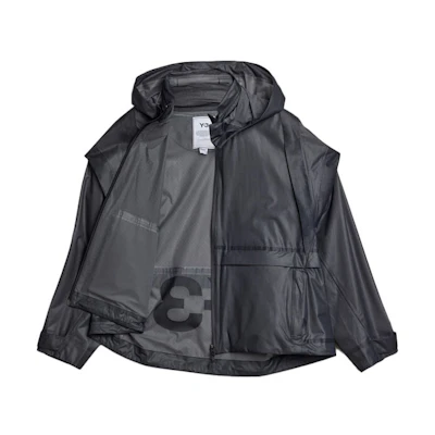 (Women) Y-3 SS22 Solid Color Translucent Hooded Jacket Black. HG8673