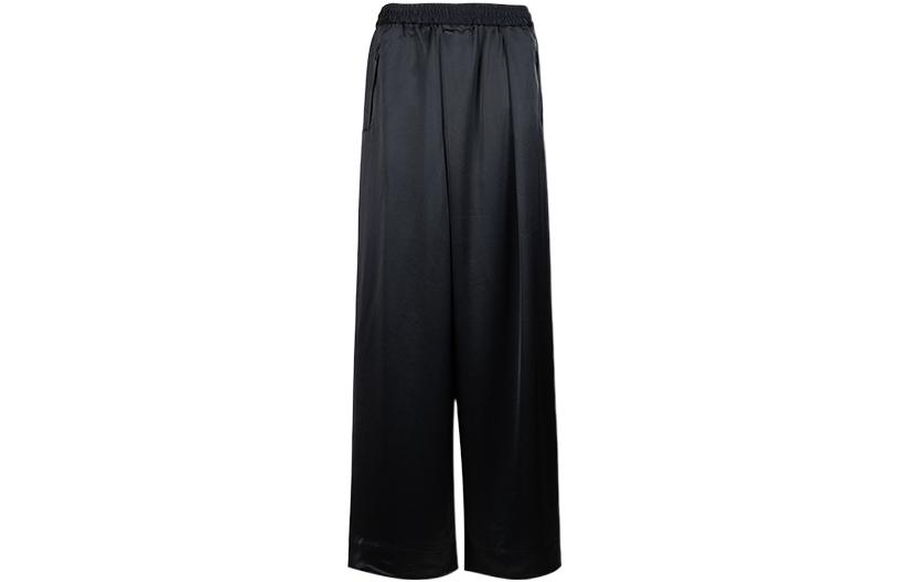 (Women) Y-3 SS23  Black Satin Wide-Leg Pants with Minimalist Logo. H63037