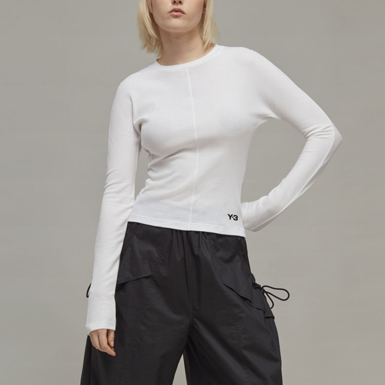 Shop (W) Y-3 SS23 白色標誌印花長袖套頭T恤 HY1402
