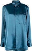 (Women) Y-3 SS23 Blue Satin Long Sleeve Shirt with Zipper Pocket IA1445 (Women) Y-3 SS23 Blue Satin Long Sleeve Shirt with Zipper Pocket IA1445