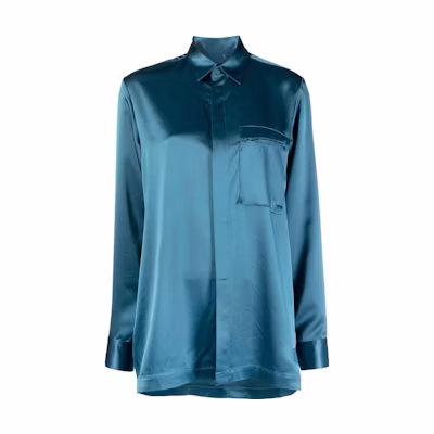 (Women) Y-3 SS23 Blue Satin Long Sleeve Shirt with Zipper Pocket IA1445