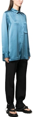 (Women) Y-3 SS23 Blue Satin Long Sleeve Shirt with Zipper Pocket IA1445 Purchase (Women) Y-3 SS23 Blue Satin Long Sleeve Shirt with Zipper Pocket IA1445