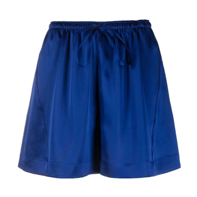 (Women) Y-3 SS23 Blue Solid Elastic Waist Straight Shorts IA1444