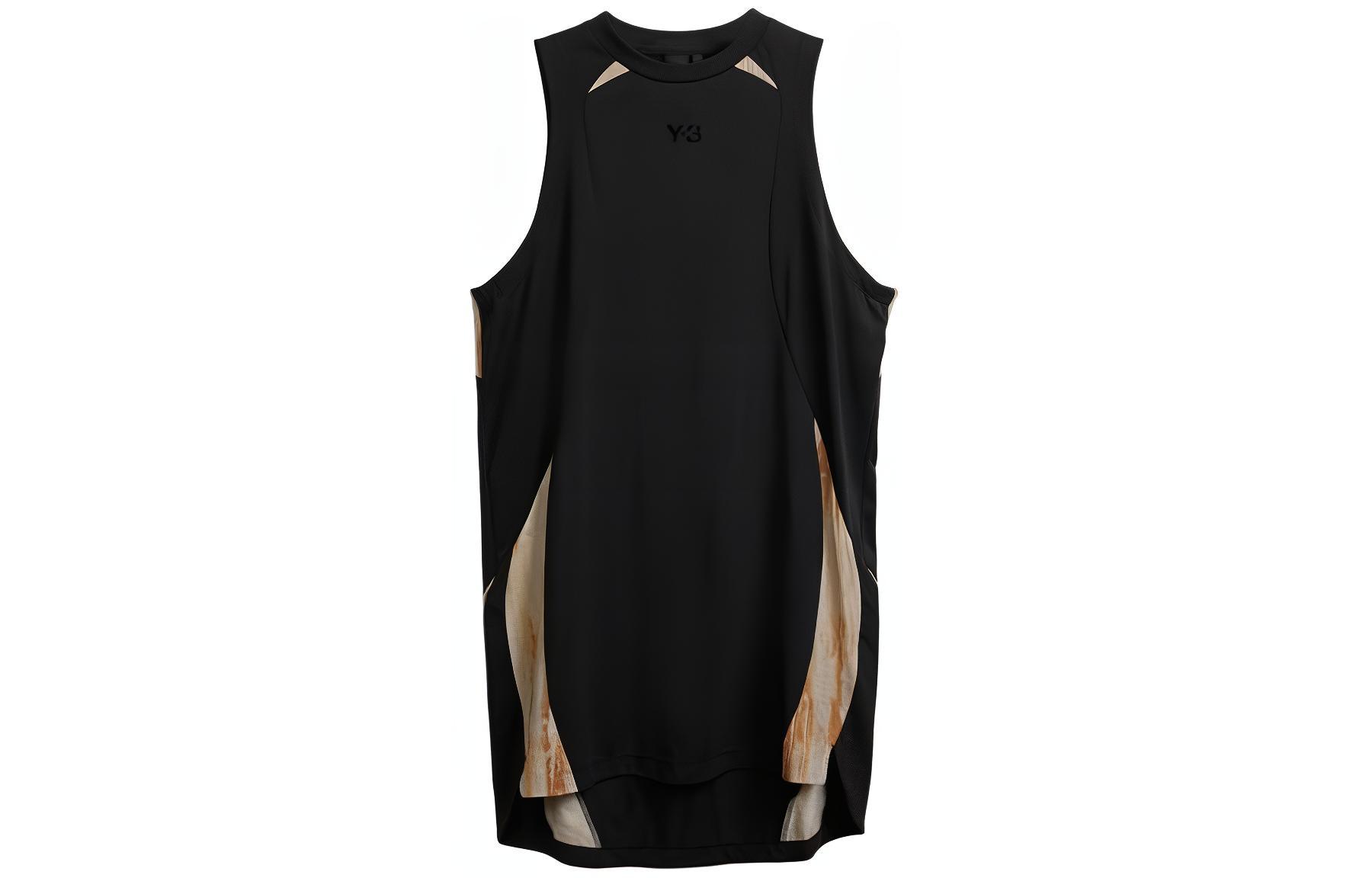 (Women) Y-3 SS24  Black Logo Colorblock Loose Sleeveless Ribbed Dress. IR6244