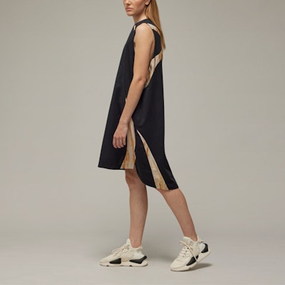 (Women) Y-3 SS24 Black Logo Colorblock Loose Sleeveless Ribbed Dress. IR6244 Details for (Women) Y-3 SS24 Black Logo Colorblock Loose Sleeveless Ribbed Dress. IR6244
