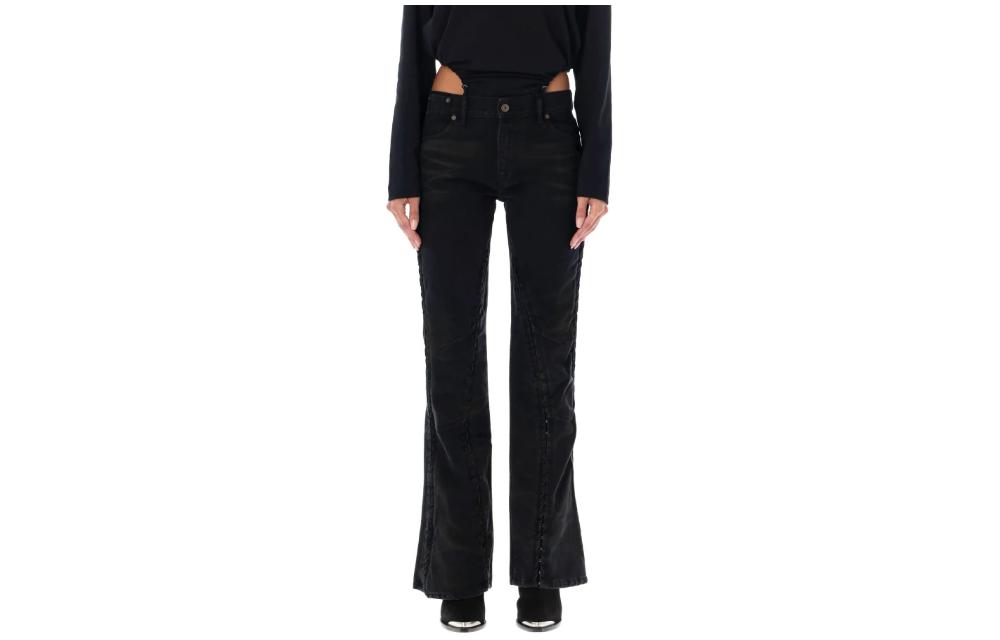 Order (W) Y/Project Seluar Jeans Lurus Hitam dengan Zip Longgar. WJEAN43S25D15LIGHTRUST