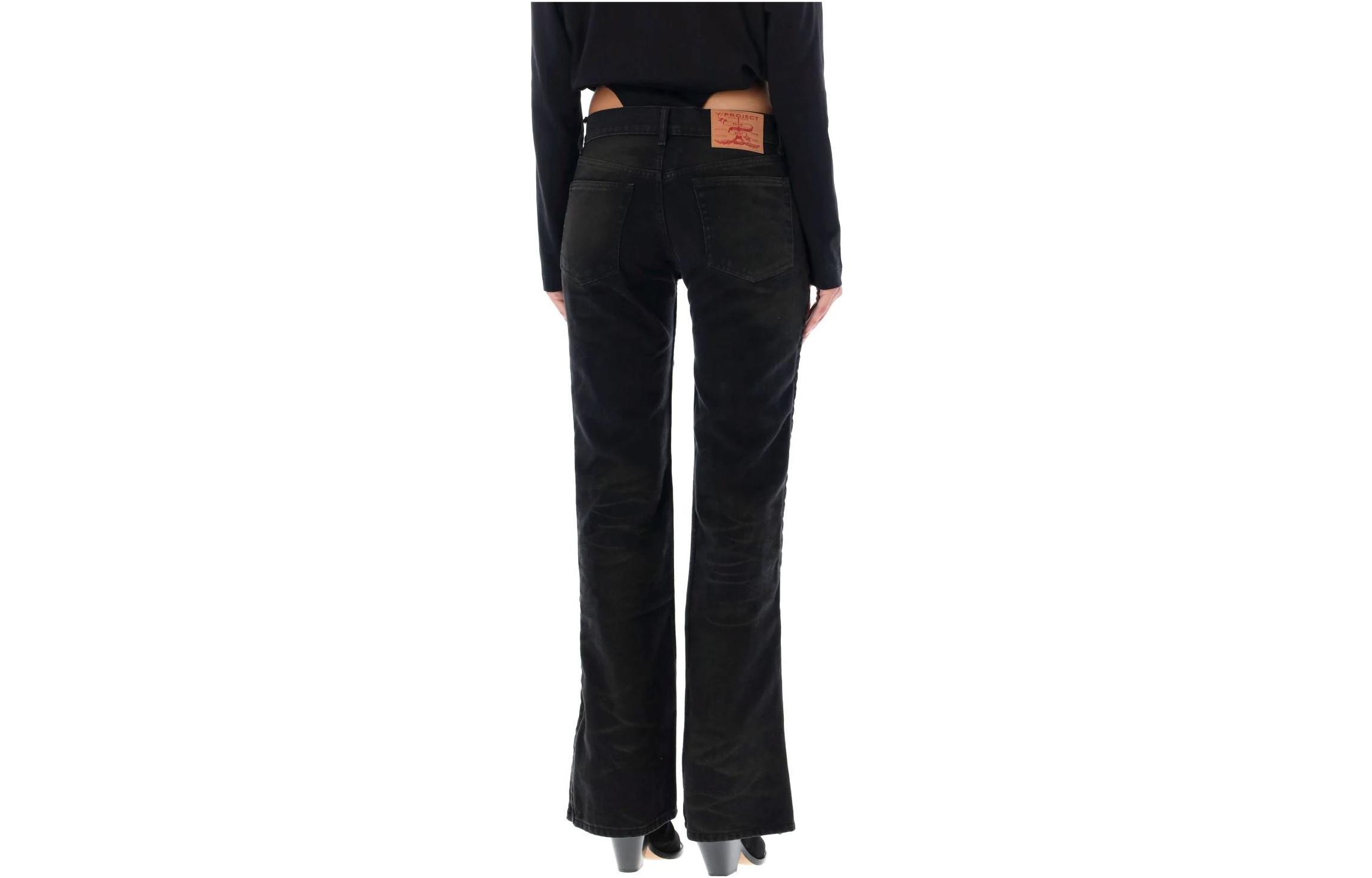 Lookbook (W) Y/Project Seluar Jeans Lurus Hitam dengan Zip Longgar. WJEAN43S25D15LIGHTRUST