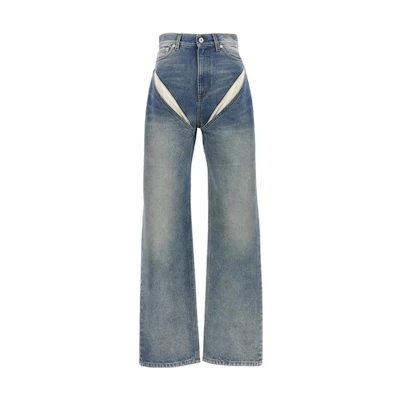 (Women) Y/Project Blue Straight-Leg Jeans with Contrast Zipper Fly. JEAN53S25RINSED-BLUE