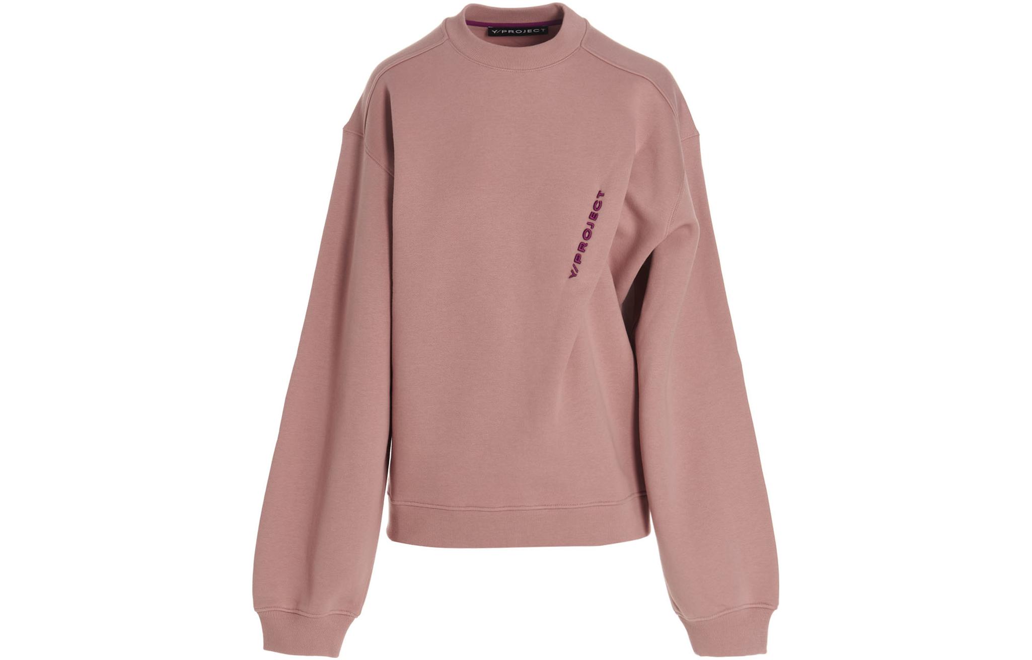 (Women) Y/Project FW22 Pink Crewneck Pullover Sweatshirt Women’s Solid Logo Embroidery SWEAT48S23SALMON