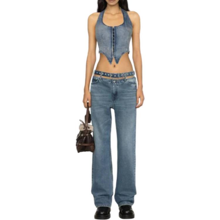 Shop (W) Y/Project FW23 Jeans Potongan Longgar Kaki Lebar Biru JEAN40S25-BLUE