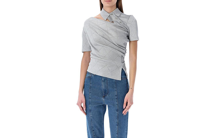 (Women) Y/Project SS22 Off-Shoulder Ruched Polo Shirt Women’s Grey WPO10-S22-J74