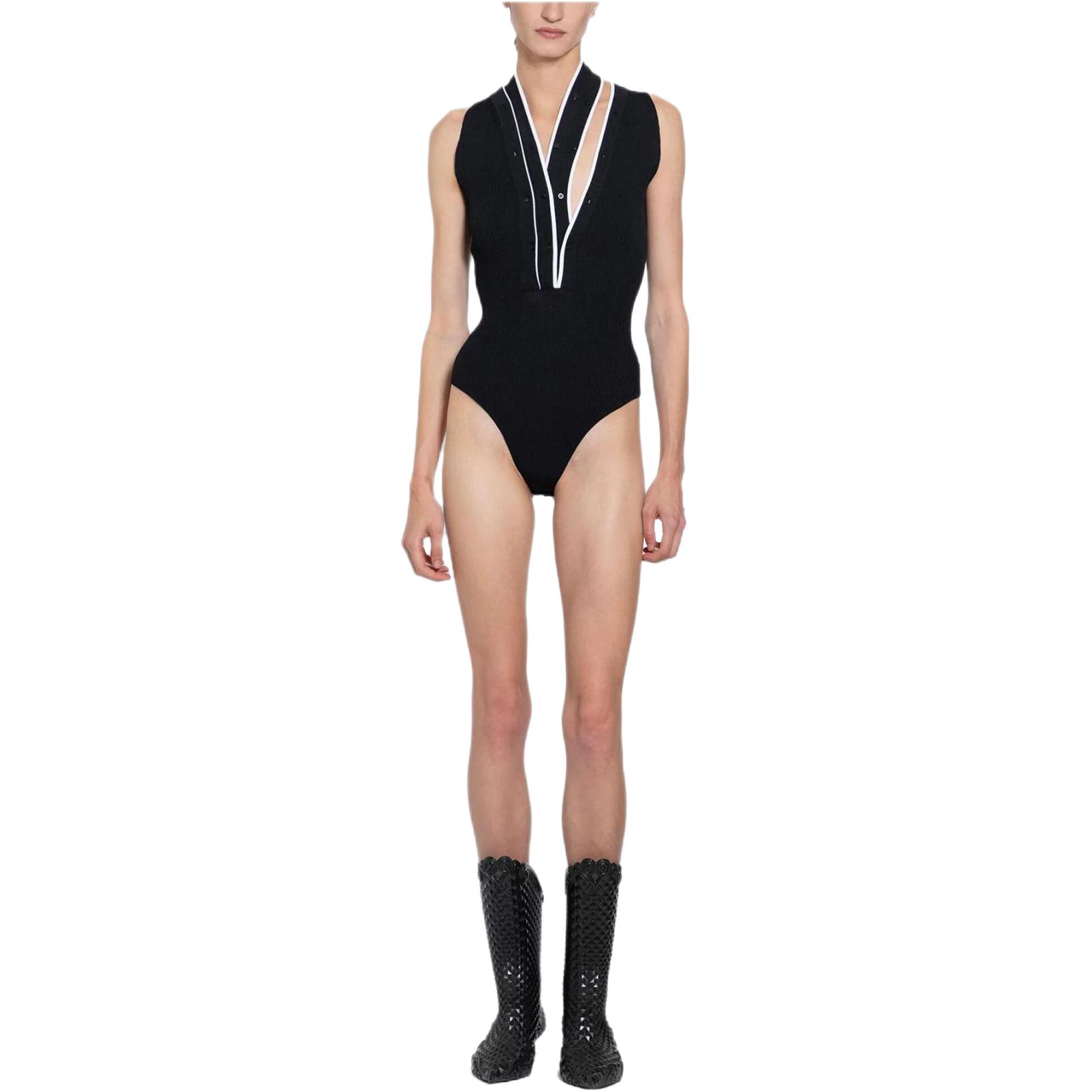 (Women) Y/Project YProject  Black Sleeveless V-Neck Jumpsuit Casual and Comfortable WMBODY2S24Y40BLACK