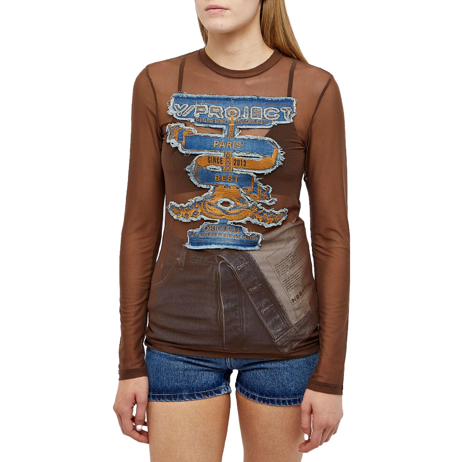 Lookbook (W) Y/Project YProject Baju Lengan Panjang Coklat dengan Butiran Mesh Lutsinar. TS76S24F310-BROWN