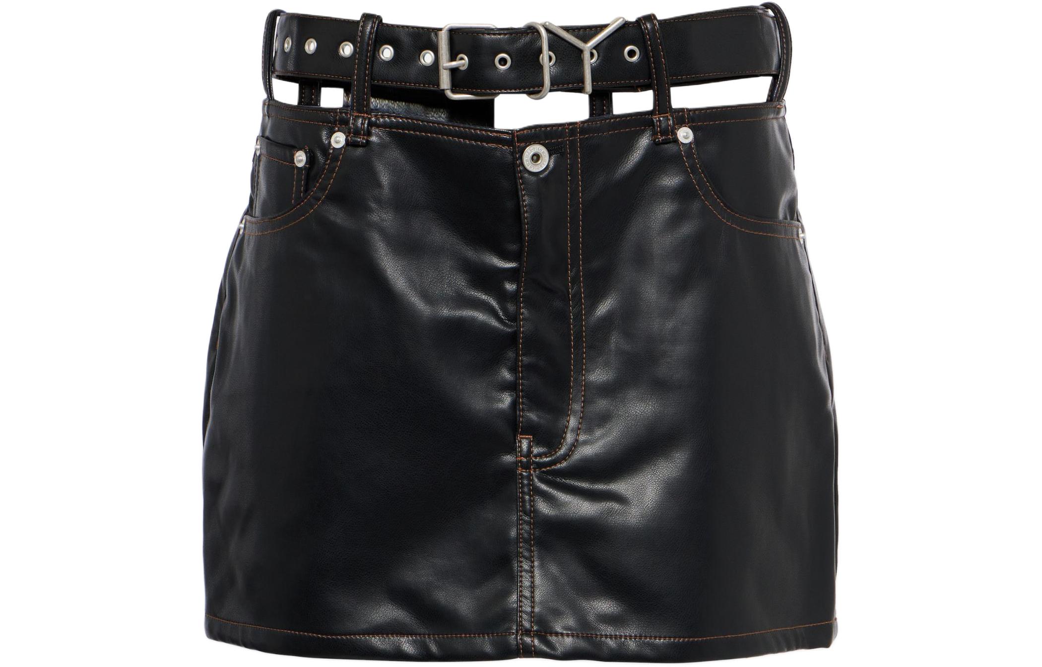Order (W) Y/Project YProject Skirt Kulit Mini High-Waist dengan Zip Tersembunyi - Hitam P00847393