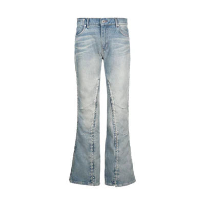(Women) Y/Project YProject Washed Mid-Rise Straight-Leg Jeans Light Blue Denim. WJEAN43S25