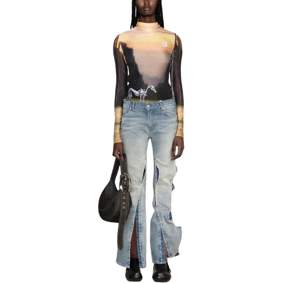 Lookbook (W) Y/Project YProject Jeans Biru Muda Potongan Lurus Mid-Rise Denim Basuh. WJEAN43S25