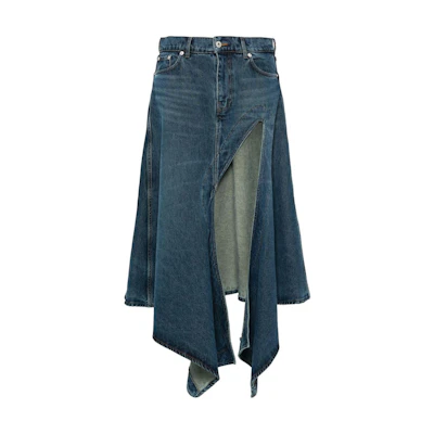 (Women) Y/Project YProject SS24 Asymmetric Low-Waist Denim Skirt Blue. 107SK001-BLUE