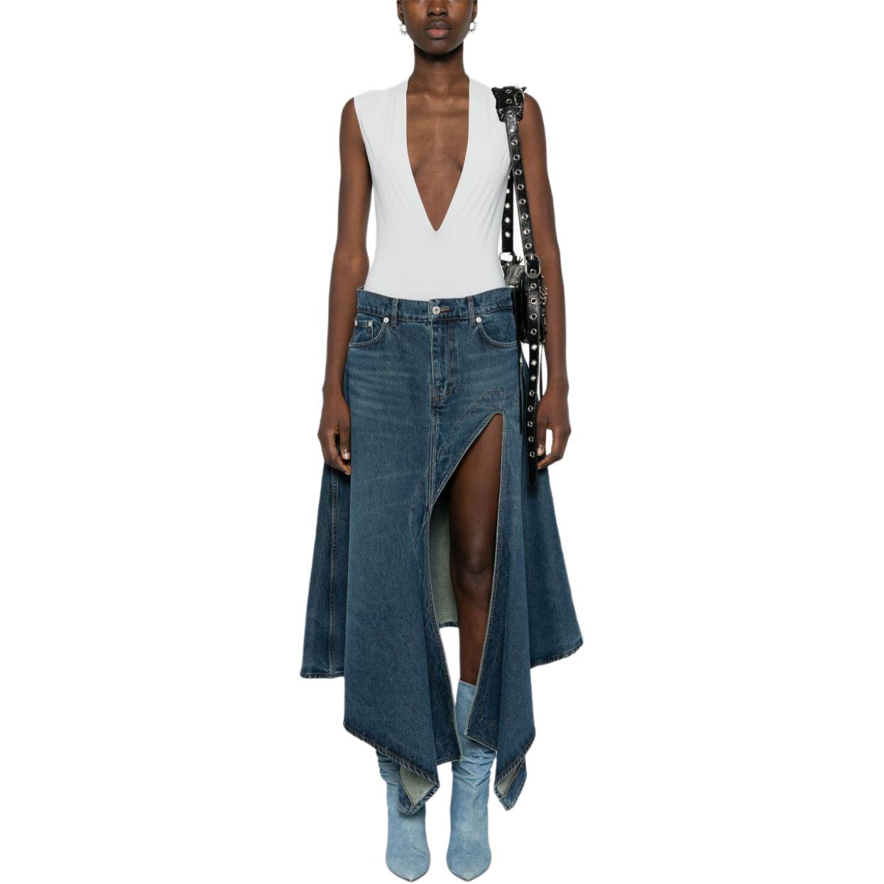 Lookbook (W) Y/Project YProject SS24 Skirt Denim Pinggang Rendah Asimetris Biru. 107SK001-BLUE