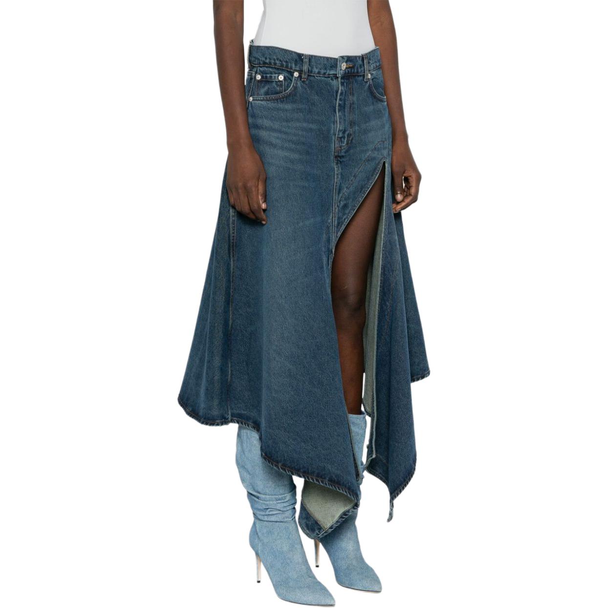 Shop (W) Y/Project YProject SS24 Skirt Denim Pinggang Rendah Asimetris Biru. 107SK001-BLUE