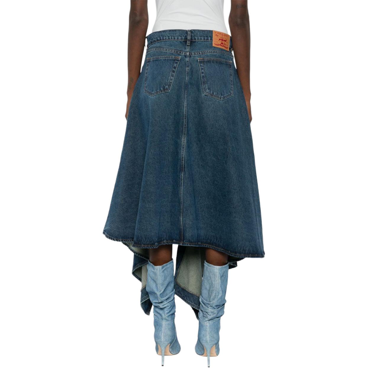 Purchase (W) Y/Project YProject SS24 Skirt Denim Pinggang Rendah Asimetris Biru. 107SK001-BLUE