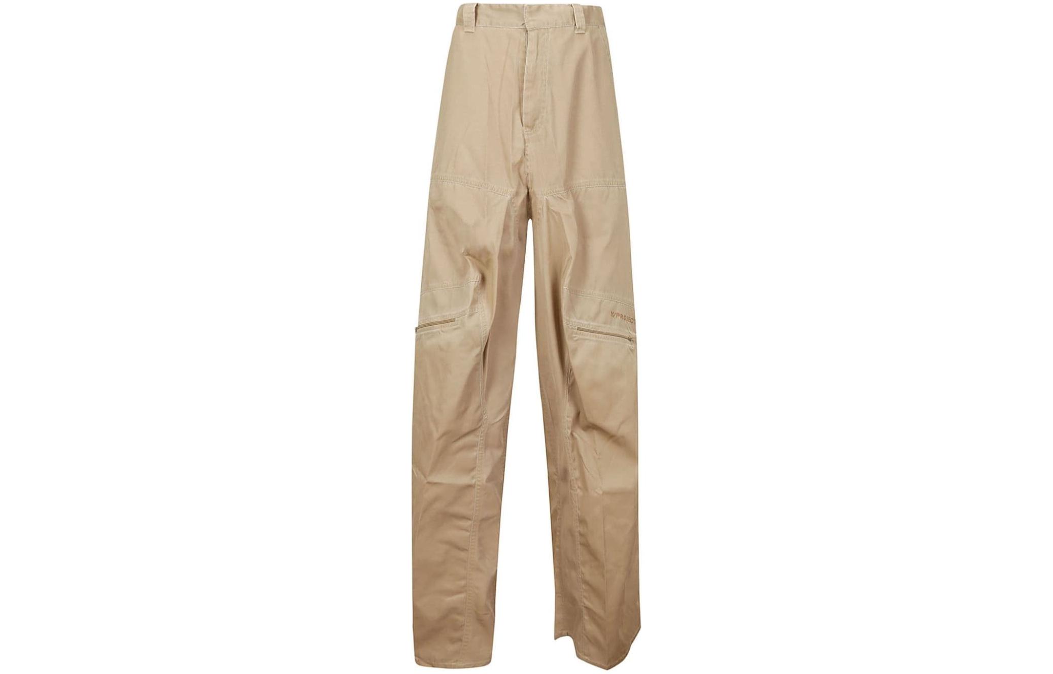 Order (W) Y/Project YProject SS24 Seluar Knit Wide-Leg High-Waisted Beige. 203PA003WASHEDBEIGE