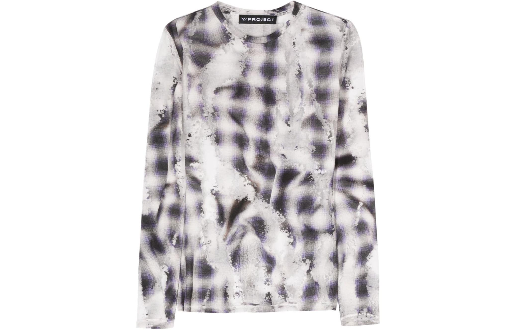 Order (W) Y/Project YProject SS24 Baju T Lengan Panjang Plaid Jarang Hitam. 105TO001-WHITE