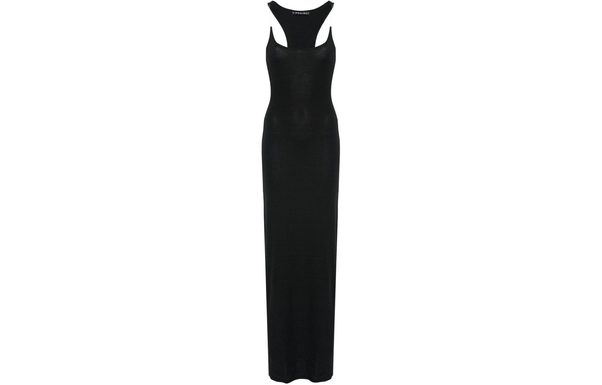 (Women) Y/Project YProject SS24  Solid Ribbed Knit Tank Dress Smoke Black 104DR001-BLACK