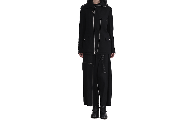 (Women) Yohji Yamamoto  Black Jacket with Silver Buttons and Zipper. FX-J88-101-1